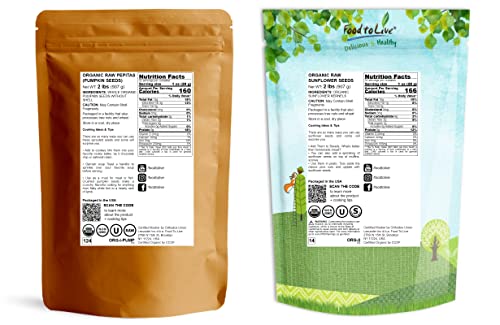 Organic Seed Kernels Bundle - Organic Pepitas/Pumpkin Seeds, 2 Pounds And Organic Sunflower Seeds, 2 Pounds - Non-Gmo, Kosher, Raw, Vegan, No Shell #TOP1