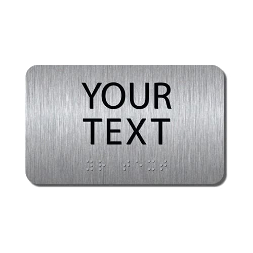 ALPHA DOG ADA SIGNS Custom ADA Compliant Braille Sign, 3\"x5\" Room Identification Plaque, Tactile Text, Raised Letters, Personalized 2-Line, Indoor/Outdoor, USA-Made (Brushed Stainless)