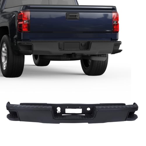 Black Steel Rear Step Bumper without Park Assist Sensors Holes Replacement for Silverado 1500 2014-2018 Replacement for Sierra 1500 2014-2018 23154014 GM1103177