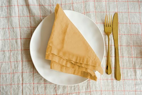 Image of R home Solid Cotton Table Napkins, Soft Cloth Napkins for Dining Table, Reusable & Washable, Ideal for Formal Dining, Cocktail Nights, Weddings, Home Bar & Table Decor (6, Yellow)