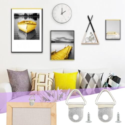 Image of 100Pcs Picture Hanging Kit Small D Ring Picture Hangers Triangle Ring Picture Hangers Hook with Screws Metal Canvas Hanger for Photos Frame Paintings Artwork (Silver /XS)