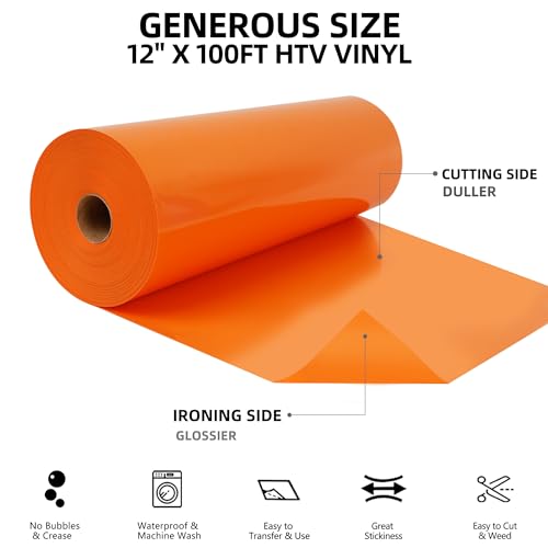 Image of FUNKAKA Heat Transfer Vinyl Rolls, 12 inch x 100ft Orange Iron on Vinyl