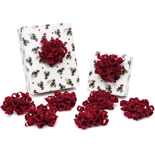 LaRibbons Red Velvet Curly Gift Bows, Christmas Bows for Gift Wrapping