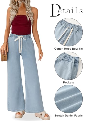 ZESICA Womens Drawstring High Waist Jeans Loose Fit Wide Leg Straight Baggy Trendy Denim Pants with Pockets2