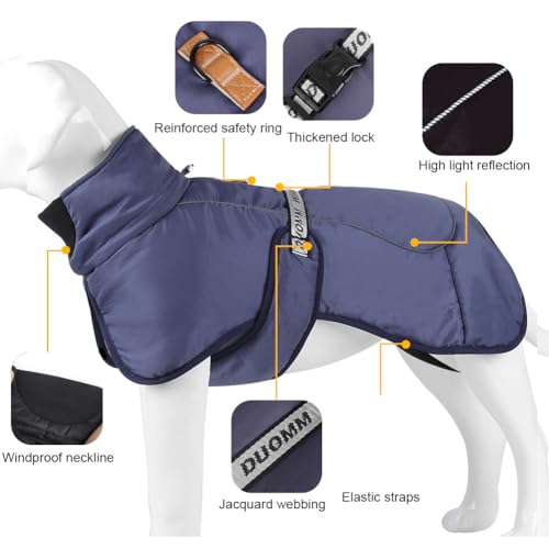 DoggieKit Dog Coats WaterProof Windproof Warm Winter Safe Threaded Reflective Strips Jacket for Medium Large Dogs with Harness Hole Puppy Pet Cold Weather Outfit Clothes Vest (Navy - Image 2