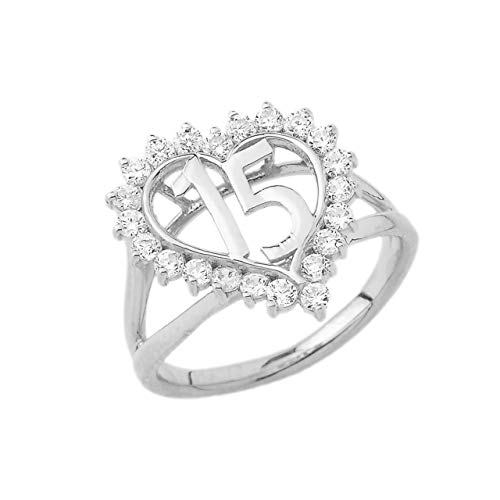 Dazzling Sterling Silver CZ Open Heart Quinceanera Ring