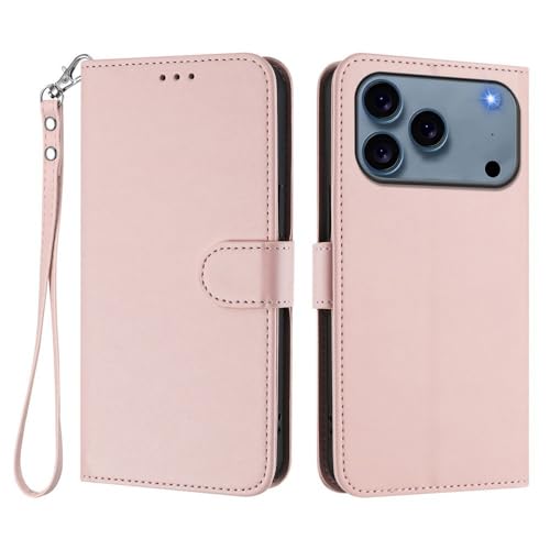 Étui en cuir iPhone 17 rose, la coque portefeuille magnétique élégante et robuste