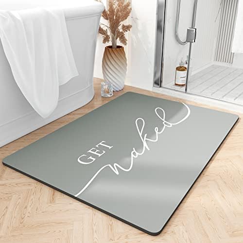 tchdio Bath Mat-Super Absorbent Quick Dry Get Naked Bath Mats for Bathroom Floor Non Slip-Bathroom Mats with Rubber Backing-Ultra Thin Bathroom Rugs Fit Under Door, 21" x 34", Grey
