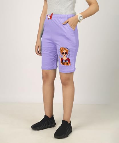 Image of KYDA KIDS Cotton Printed Pocket Bow Shorts for Girls - Regular Fit Girls Shorts with Elastic Waist Multicolored (Pack of 3)