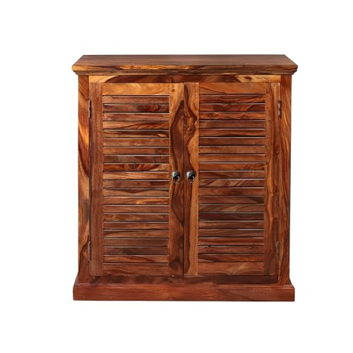 Image of Solid Sheesham Wood Multipurpose Shoe Rack | Cabinet for Living Room | Bedroom | Hall | Entryway | Home Furniture (Honey Finish)