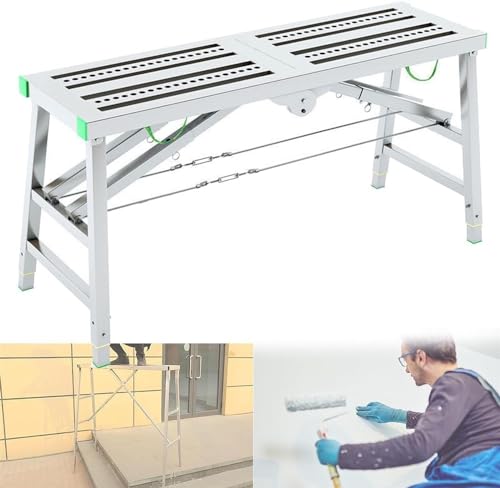 XCHSXYL Banco de Trabajo con Escalera de Tijera para Paneles de Yeso, Altura Ajustable, andamio Plegable portátil, Plataforma de Trabajo Multiusos, Taburete con Escalera de Torre