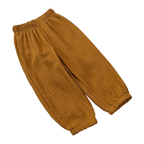 Image of Kids Tales 3 Pack Boys Girls Cotton Linen Pants Child Basic Plain Solid Trousers Big Kids Elastic Waist Long Pants Bloomers