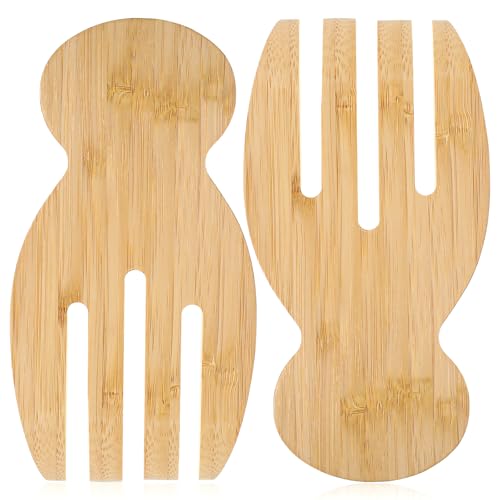 2 Packs Bamboo Salad Hands, Bamboo Salads Servers Salad Tongs for Serving Wooden Salads Claws Set Kitchen Cooking Utensil for Serving Pasta, Fruit (7.1 Inches)