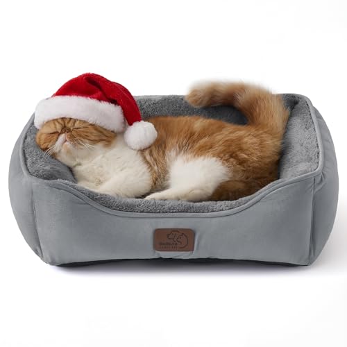 BEDSURE Katzenbett waschbar Katzen Bettchen - 51x41cm Katzenkorb Indoor mit Rutschfester Basis, quadratisches Hundebett für kleine Hunde mit weichem Rand, grau BEDSURE Katzenbett waschbar Katzen Bettchen - 51x41cm Katzenkorb Indoor mit Rutschfester Basis, quadratisches Hundebett für kleine Hunde mit weichem Rand, grau