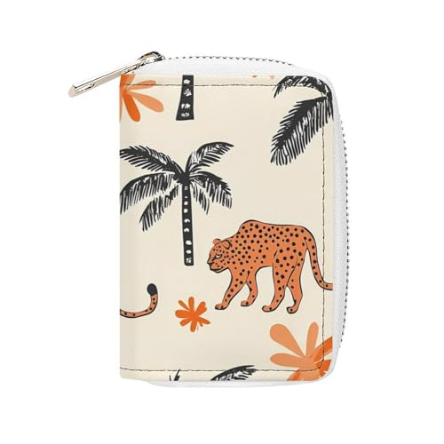 Leopards And Palm Trees Small Business Credit Card Holder Wallet with 20 Card Slots Case Coin Purse Pouch