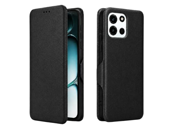 Image of Premium Vegan Leather Flip Wallet Phone Cover with Card Slot | Slim Durable Case with Kickstand, Magnetic Closure & Privacy Protection for Smartphones (OnePlus Nord 6) Black