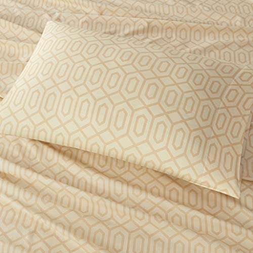 Image of Comfort Spaces 100% Cotton Percale Sheets King Sheet Set 4 Pcs, Diamond Tan