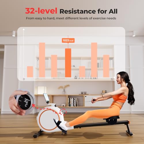 Lacuffy Magnetic Rowing Machine, Rower for Home 300lbs Weight Capacity with 32 Levels of Quiet Resistance, Row Machine with Tablet Holder and LCD Display - Image 6