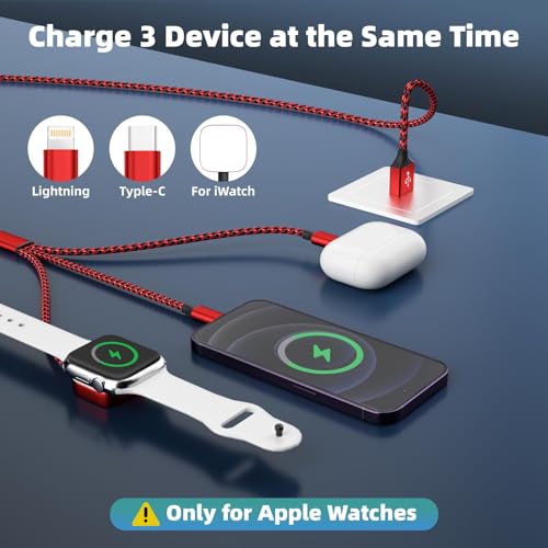 Image of MPATIBY Multi Charging Cable for iWatch Charger, 3 in 1 Charging Cable USB Multiple Charger Cord for iWatch Ultra /SE /10-1, iPhone17-8, iPad, Android, Car, Cruise Essentials - 3Pcs 5FT