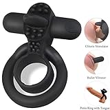 Vibrating Penis Ring with Tongue, Male Cock Ring & Clitoral G-Spot Bullet Vibrator Clitoris Stimulators Powerful Sex Toys for Couple Prolong Sexual Pleasure Rechargeable (Black)