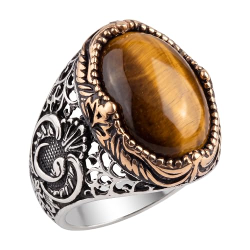 KAR 925K Stamped Sterling Silver Tiger Eye Men's Ring I1B (9)