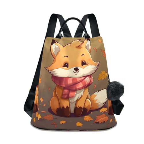 Sac à dos antivol renard d'automne imperméable avec pompon pour femme