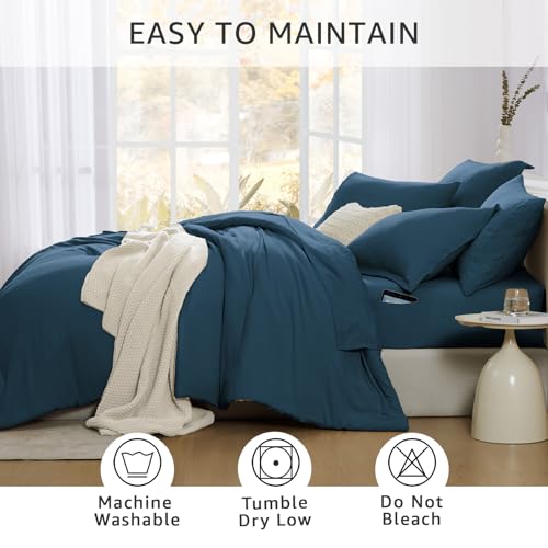 Image of Queen Comforter Set-7 Pieces Soft Prewashed Bed in a Bag Queen Bedding Sets | All Season Comforter with Sheets, Pillow Shams & Pillowcases,Blue