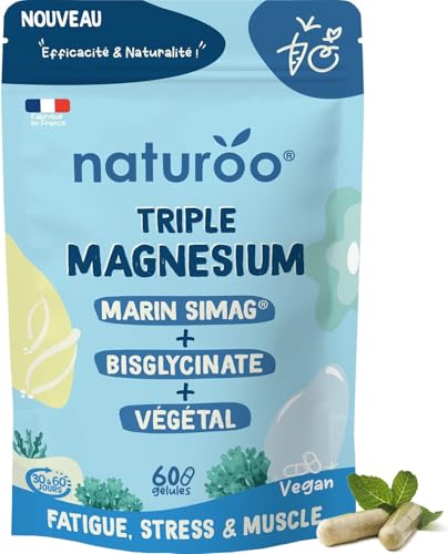 Triple Magnésium - Végétal (Laitue de Mer Bio), Marin SiMAG®, Bisglycinate - 60 Gélules Vegan (1 à 2 mois) - Haute Absorption - Fatigue, Stress, Sommeil,...