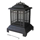 [page_title]-TAINO Terrassenofen Gartenofen Metall Kamin Feuerstelle BBQ Grill Deckel Schürhaken Vintage schwarz (104 cm)