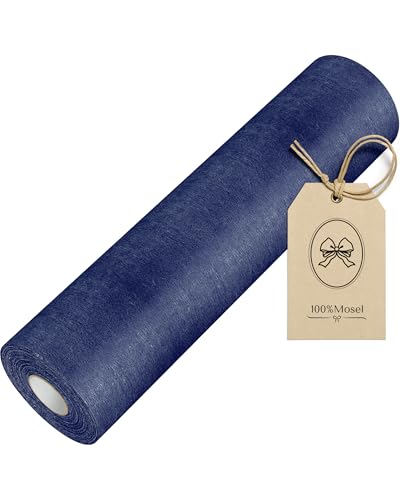 100%Mosel Chemin de Table en Non-tissé, en Bleu foncé (30 cm x 25 m), Nappe décorative pour Anniversaires Mariages et pour des Occasions spéciales