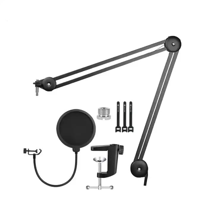 Boom Arm, Foldable Desktop Mic Boom Arm Fully Adjustable 360°Rotatable Microphone Arm Stand with Desk Mount Microphone Clip 3/8" - 5/8" Adapter for Blue Yeti Snowball HyperX QuadCast and more (Black)