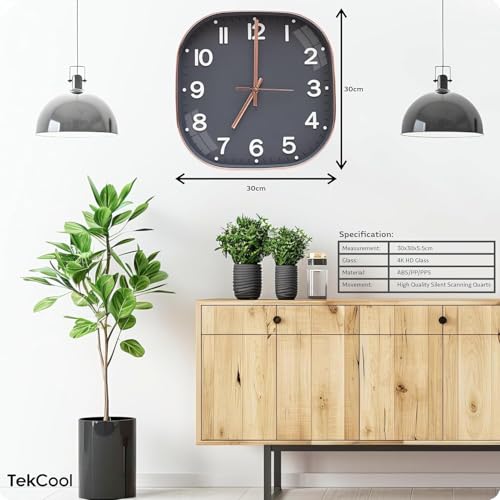 Image of TEKCOOL Plastic Analogue Wall Clock 12 inch Silent Quartz Decorative Wall Clock Non-Ticking Classic Clock Battery Operated Round Easy to Read for Room /Home /Kitchen /Bedroom /Ofice /School.Grey Coper-
