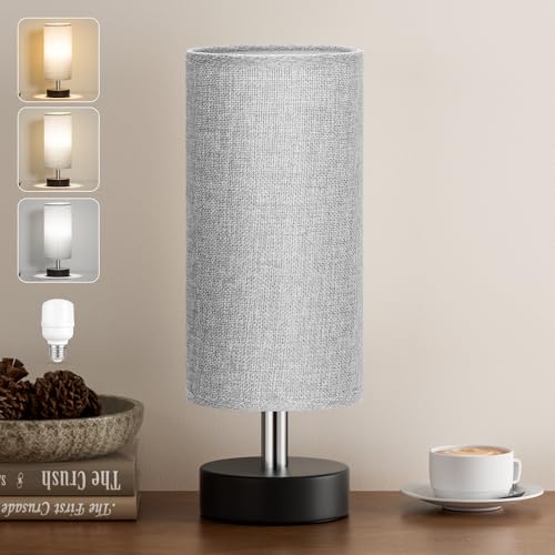Kakanuo Lampe de Chevet, Petite Lampe de Table à Cordon Moderne avec Abat-jour en Lin Gris et Base Noire pour Chambre Salon D'enfant Bureau(Ampoule Non Incluse)