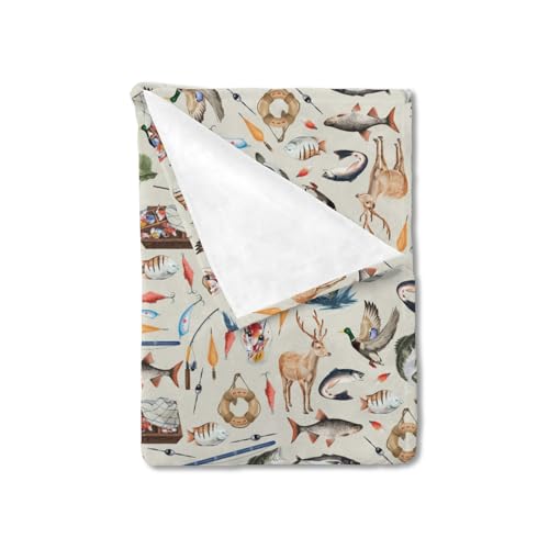 Image of Vintage Hunting Fishing Baby Blanket for Girl Boy Fishing Hunting Deer Ducks Receiving Blanket Hunting Animal Flannel Swaddle Blanket for Nursery Stroller Toddler Newborn Crib Bed Blanket 30x40