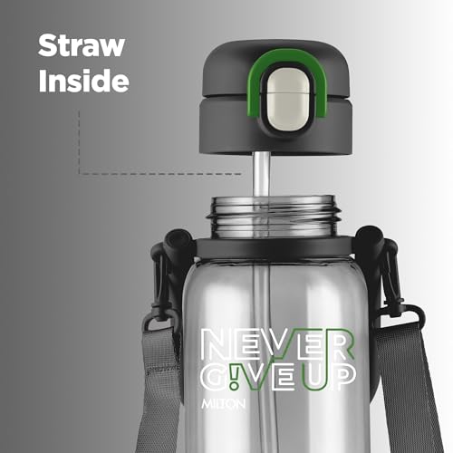 Image of MILTON Regan 850 2-in-1 Lid Sip or Gulp Water Bottle | Sturdy Handle And Strap I BPA Free| Food-Grade | One-Touch Open | Leak-Proof | Ideal for Office, School, College, Gym | 836ml, Black