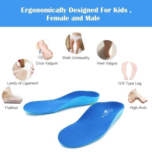 Image of VazzLox Orthotic Arch Support Shoe Insoles, Children Pu Cushioning Inserts, Shock Absorption Velvet Surfaces Deep Heel Cup Inner Sole for Flat Feet, Plantar Fasciitis, Feet Heel Pain Relief