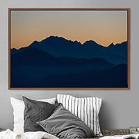 Framed Canvas Wall Art Orange Sunset Abstract Aerial Colorful Digital Art Landscape Minimalist Mountain Top Multicolor - 16x24 inches