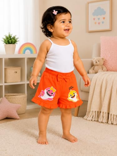 Image of BODYCARE KIDS Infant Baby Girls Cotton Antiviral Printed Shorts | Soft Breathable Elastic Waist Casual for Toddlers & Infants | Comfortable Summer Baby Bottoms for Girls
