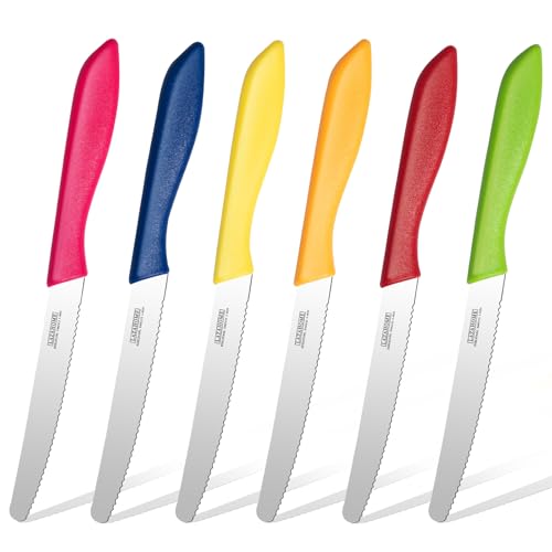 LAZAHOME Brotmesser,Brötchenmesser Set 6-teilig，Edelstahl - Brotmesser mit Wellenschliff，Bäckermesser，23.2 CM，Scharfe Messerklinge mit Ergonomischem Griff，Für verschiedene Brotsorten，Mehrfarbig