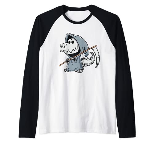 T-Rex Skeleton Dino Grim Reaper Dinosaur Halloween Costume Manche Raglan