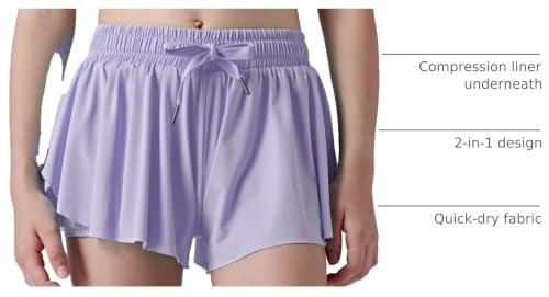 Image of 1 or 3 Pack Girls Flowy Shorts with Spandex Liner & Pocket, 2-in-1 Athletic Butterfly Shorts for Running Dance