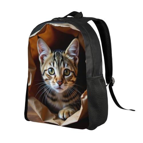 Comfort Fit Unisex Tabby Cat in Brown Paper Bag Backpack Durable for Daily Commute & Travel Adventures 16 Inch2