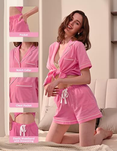 Image of NAP BOUND 100% Cotton Pajamas for Women Sets 2 Pieces Pjs Button short sleeves with Pockets Soft Sleepwear Loungewear XS-XXL