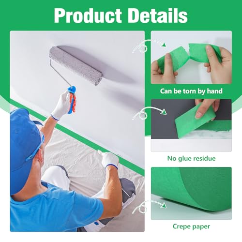 Image of 2 Rolls Masking Tape Green, 48mm x 50m Decorating Tape Painters Tape Wide Heat Resistant Easy Removal for Painting Work Protecting Surfaces DIY Crafts