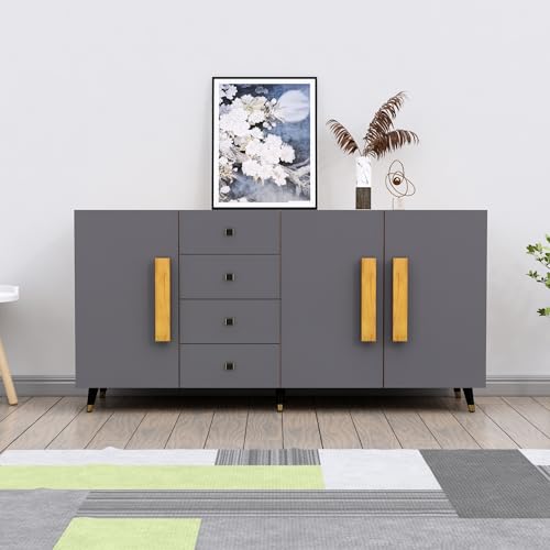 Image of Multipurpose Storage Cabinet for Living Room, Kitchen, Office, Sideboard Cabinet with 4 Drawer and 3 Door Storage (Giant Wood & Slate Grey)