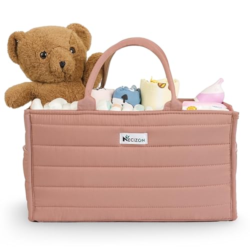 Image of Baby Diaper Caddy Organizer, Stylish Storage Basket for Newborn Essentials & Diaper Station, Functional Changing Table Organizer. (Blush Pink)