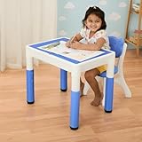 Amazon Brand - Supples Kids Study Table and Chair Set | Durable & Multi-Purpose | Plastic Table & Chair Set for 2+ Years Baby | Rectangular Shape | White & Blue