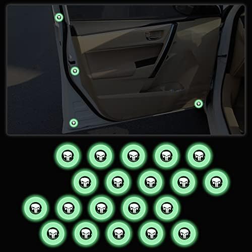 NHHC 20 PCS Luminous Skull/US Flag Car Door Shock Absorber Soundproof Stickers,Collision/Sound Protection,Thickening Rubber Door Edge Guard Bumper Cushion Decorative Stickers (White-Skull)