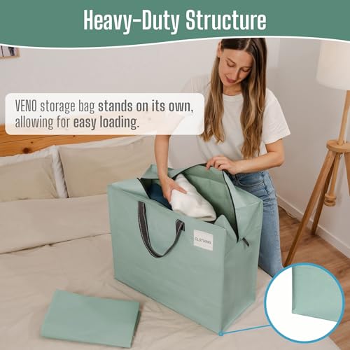 VENO 4 Pack 84L Large Storage Bags, Duvet Storage Bag King Size for Moving, Underbed Storage Bags for Bedding, Laundry Packing Boxes Clothes, Pillows, Blankets (Light Green, 4 Pack 84L) - Image 2