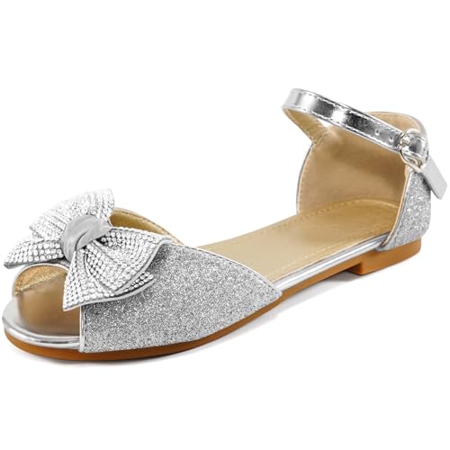 Aomigoct Girls Dress Shoes Sandals : Toddler Glitter Princess Flats for Birthday Wedding Party - Little Kid School Walking Shoe